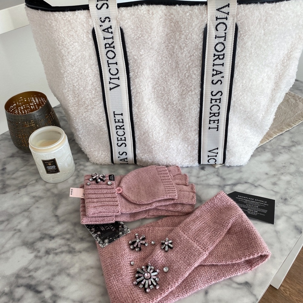 Victoria’s Secret winter collection gloves, headband and bag